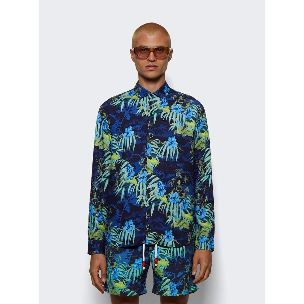 Orlebar Brown Giles Islet Shirt Men Large Night Iris Navy Linen Blend NWT $375